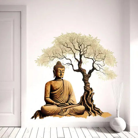 Admire Gautam Buddha and Tree Wall Sticker