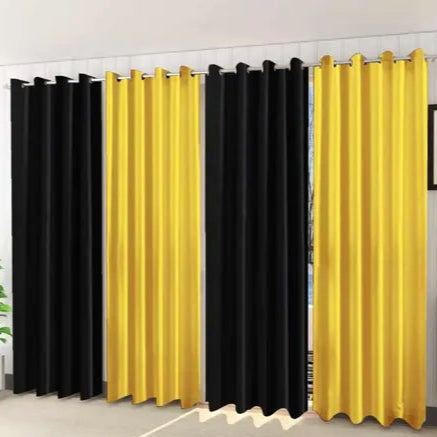 Black and Yellow Polyester Window Curtains