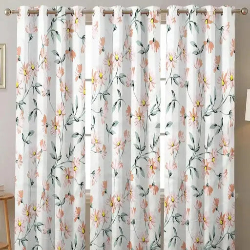 Elegant White Flower Print Curtains