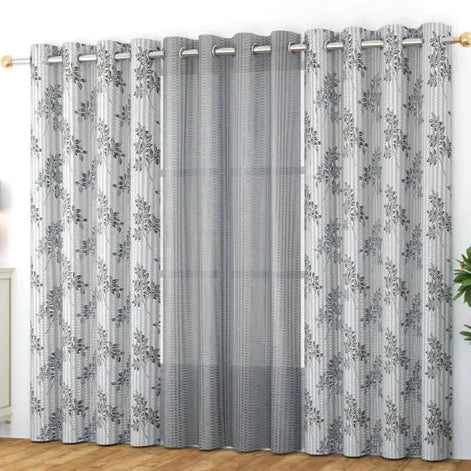 Modern 3-Layer Curtains – Printed Polyester & Sheer Middle for Living Room