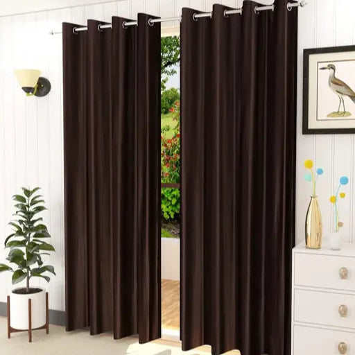 Solid Dark Brown Eyelet Curtains for Living Room